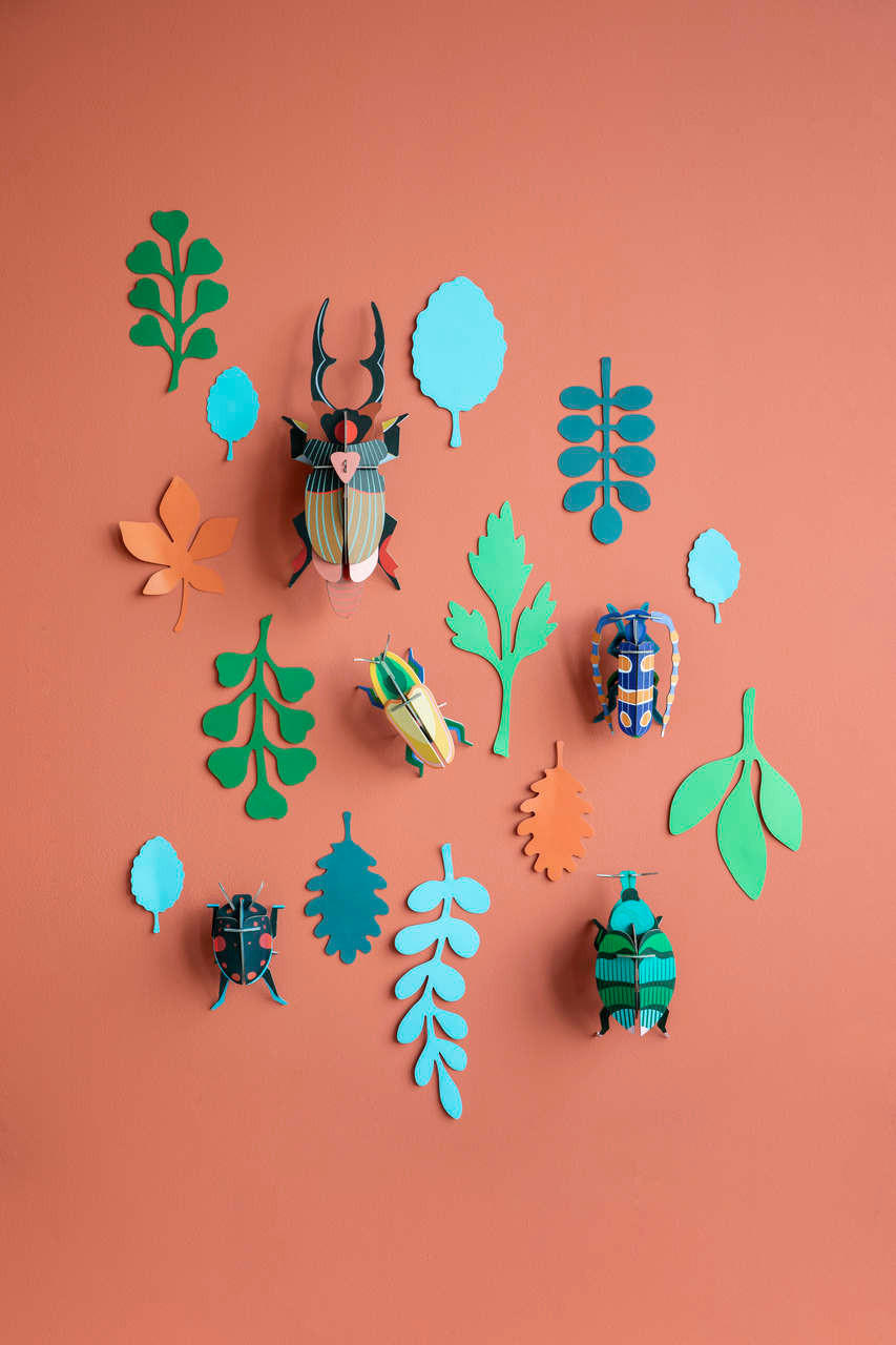 WANDDEKO Leuchtendes Käfer-Set 14/7 cm - Multicolor/Grün, Wellpappe (14/7/34cm) - KUNSTLOFT