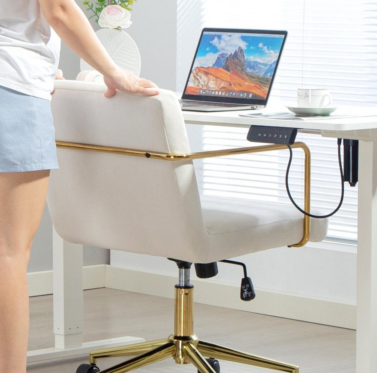 BÜROSTUHL höhenverstellbar 57 x 64 x 80-90 cm Polyester Cream White - Weiß, Kunststoff (57/90/64cm) - Meubliv