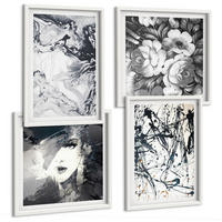 BILDER SET 4er Set - 50x50 cm & 40x60 cm Weißer Rahmen - Abstrakte schwarz-weiße Muster - Weiß, Kunststoff (50/50cm) - TULUP