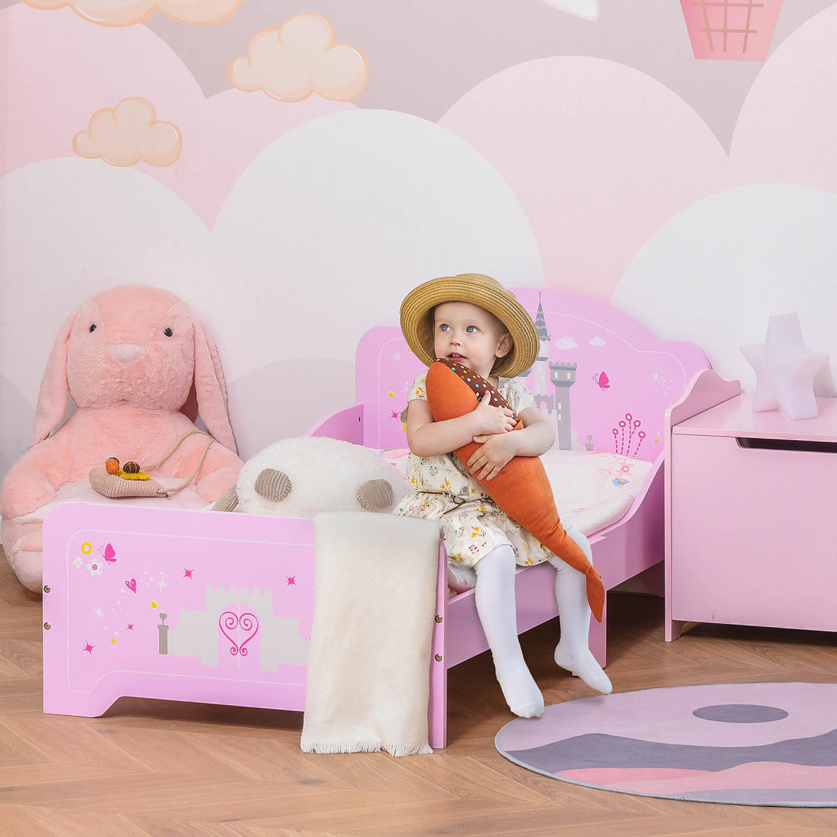 KINDERBETT 140x70 cm DE-14540 mit Schloss-Motiv Rosa - Pink, Holzwerkstoff (70/140cm) - ComfortXL