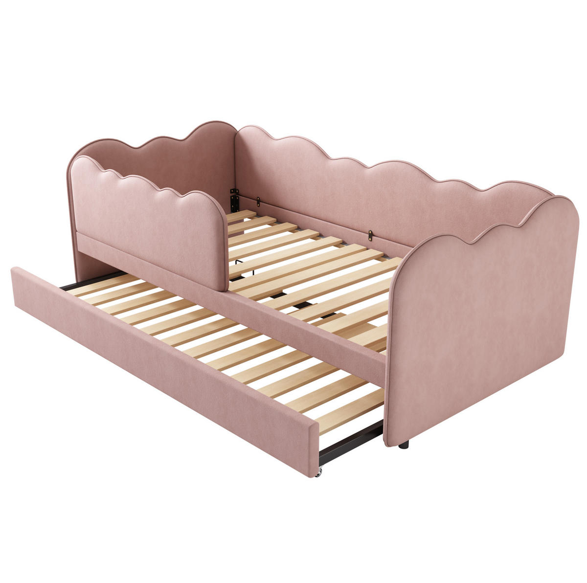 SAMT-POLSTERBETT 90/190 cm in Rosa mit Ausziehbett und gepolstertem Kopfteil - Rosa, Textil (90/190cm) - BEAOK