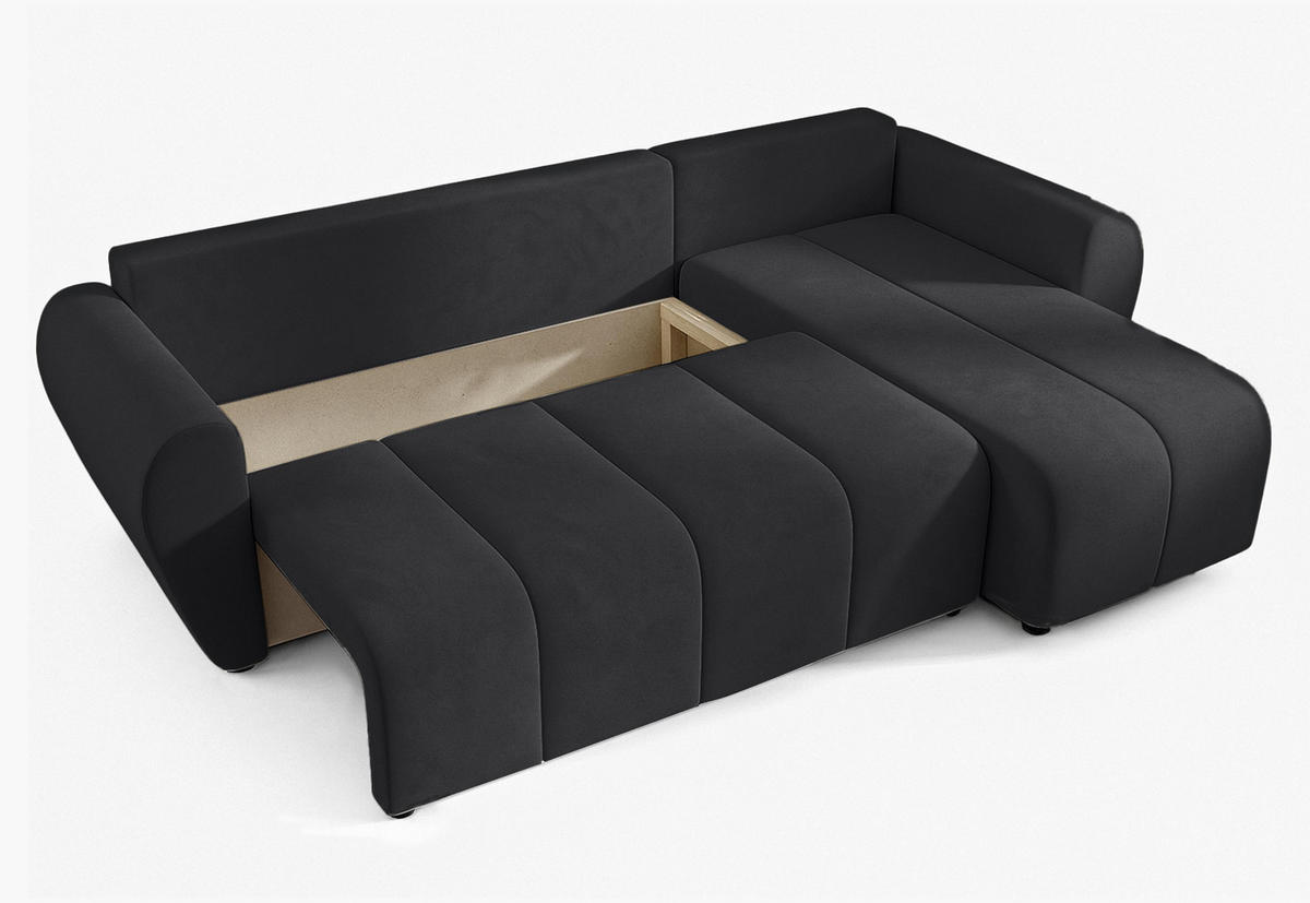 ECKSOFA L Form Malatya Schwarz 246/145/80 cm stilvolle mit Schlaffunktion R - Schwarz, Kunststoff/Textil (246/145cm) - AX Living