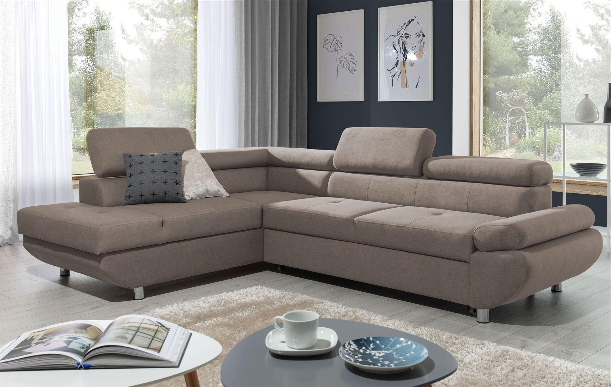 ECKSOFA Schlafsofa Panos In Esito - Beige, Holzwerkstoff/Textil (275/210cm) - Fun Möbel