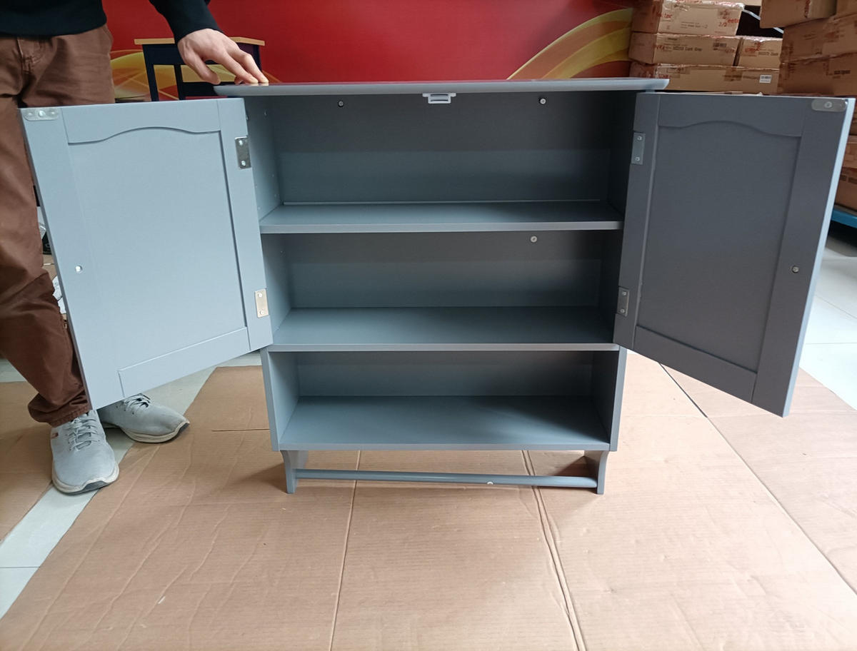 WANDSCHRANK Badezimmerschrank 56.8x19x70 cm Hellgrau aus Holzwerkstoff mit verstellbaren Regalen - Hellgrau, Holzwerkstoff (56.8/70/19cm) - Modfu