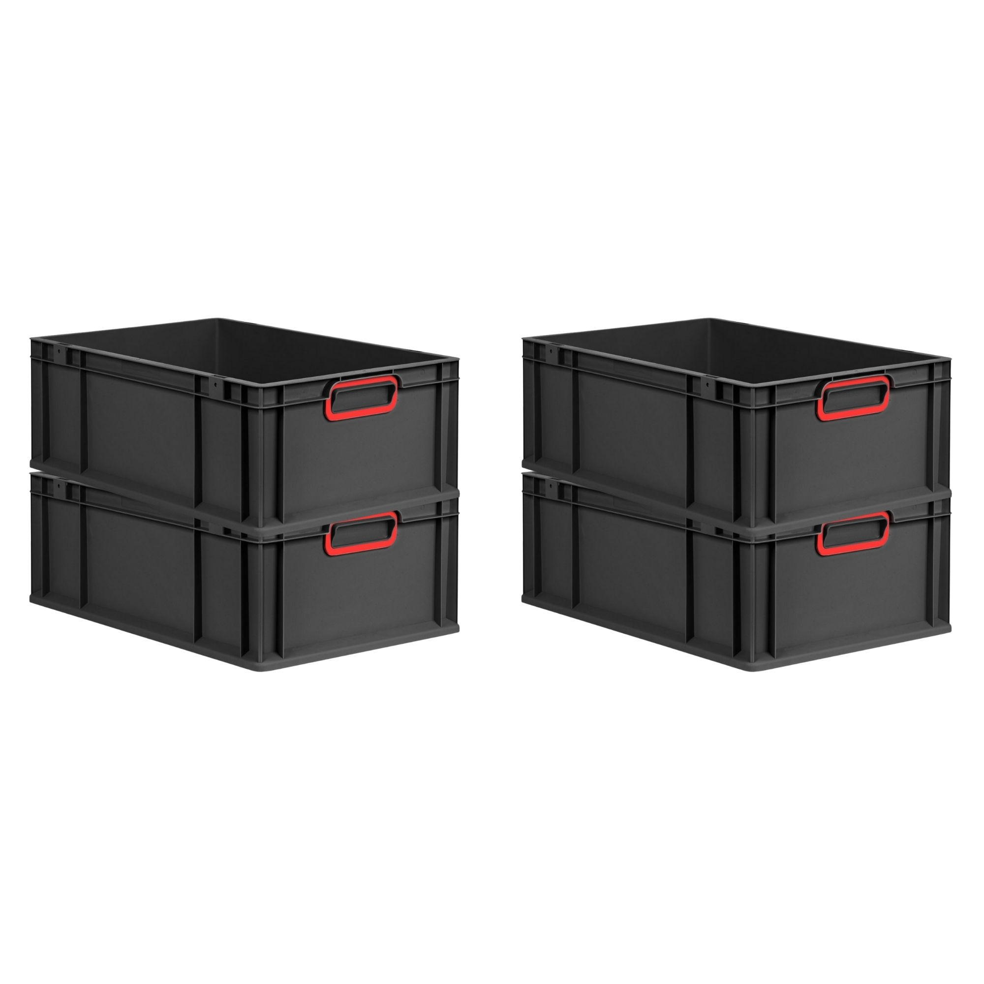 EUROBOX 4x NextGen Color 22x40x60 cm 44 Liter Griffe rot zu, Schwarz - Rot/Schwarz, Kunststoff (40/22/60cm) - PROREGAL