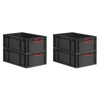 EUROBOX 4x NextGen Color 22x40x60 cm 44 Liter Griffe rot zu, Schwarz - Rot/Schwarz, Kunststoff (40/22/60cm) - PROREGAL