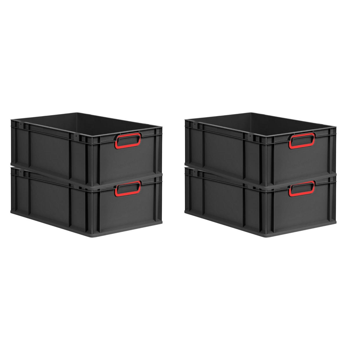 EUROBOX 4x NextGen Color 22x40x60 cm 44 Liter Griffe rot zu, Schwarz - Rot/Schwarz, Kunststoff (40/22/60cm) - PROREGAL