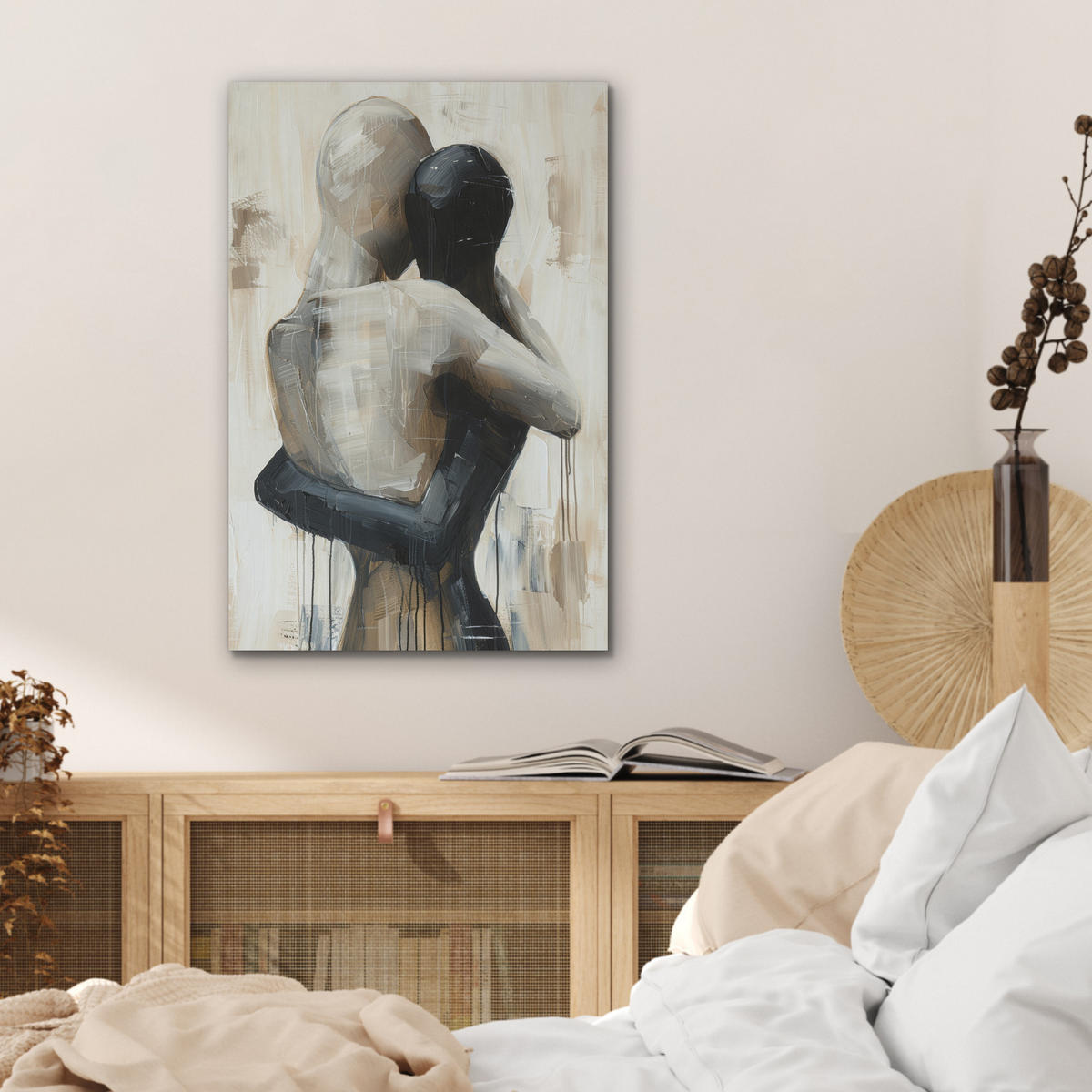 AKUSTIKBILD Abstrakt - Liebe - Schwarz und weiß - Modern Kunstdruck Schlafzimmer 50x70 cm - Schwarz, Kunststoff (50/70/0.9cm) - MuchoWow