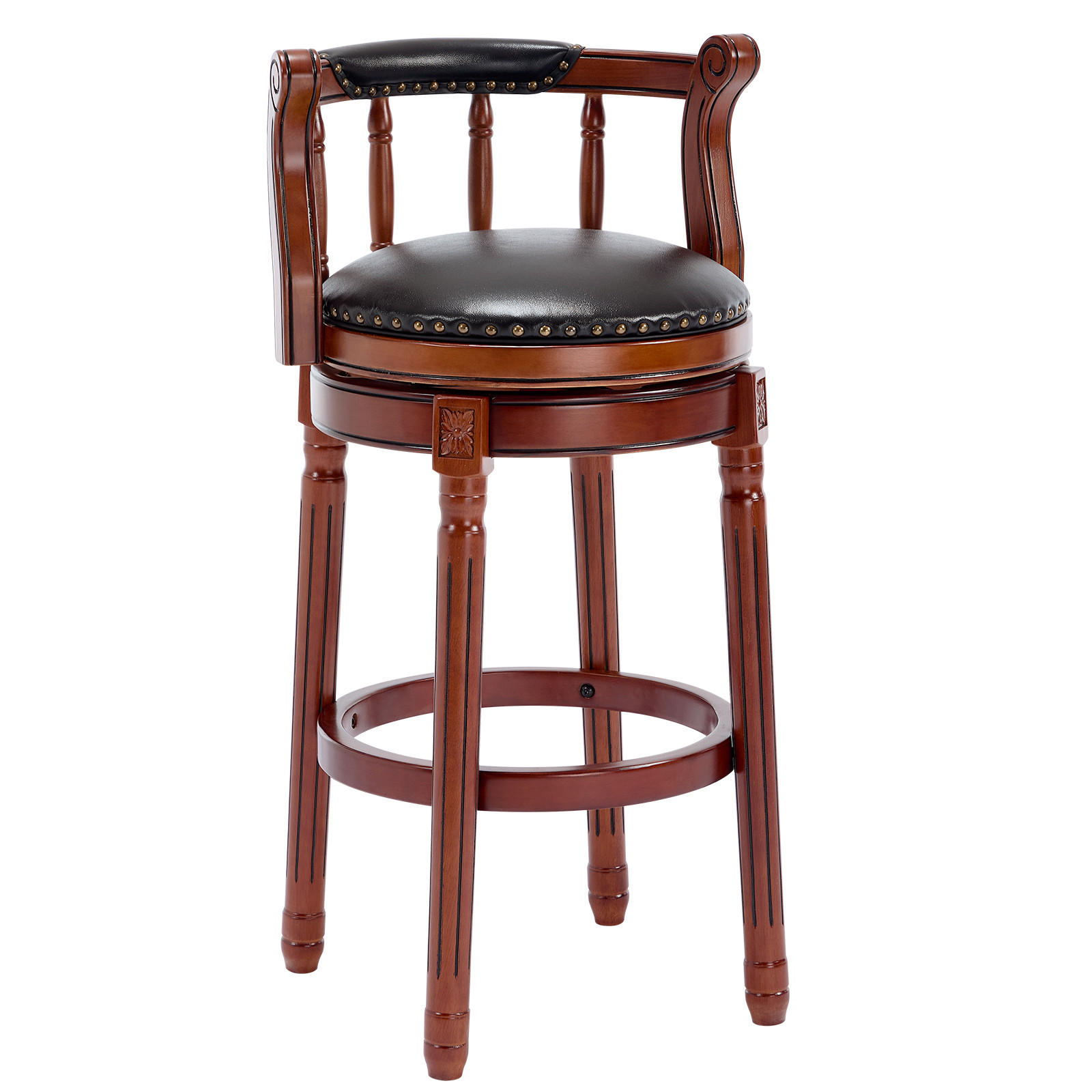 BARHOCKER 1er-Set Schwarz mit Echtleder und Rückenlehne - Schwarz, Holz (54.8/96/54.8cm) - PANGIVO