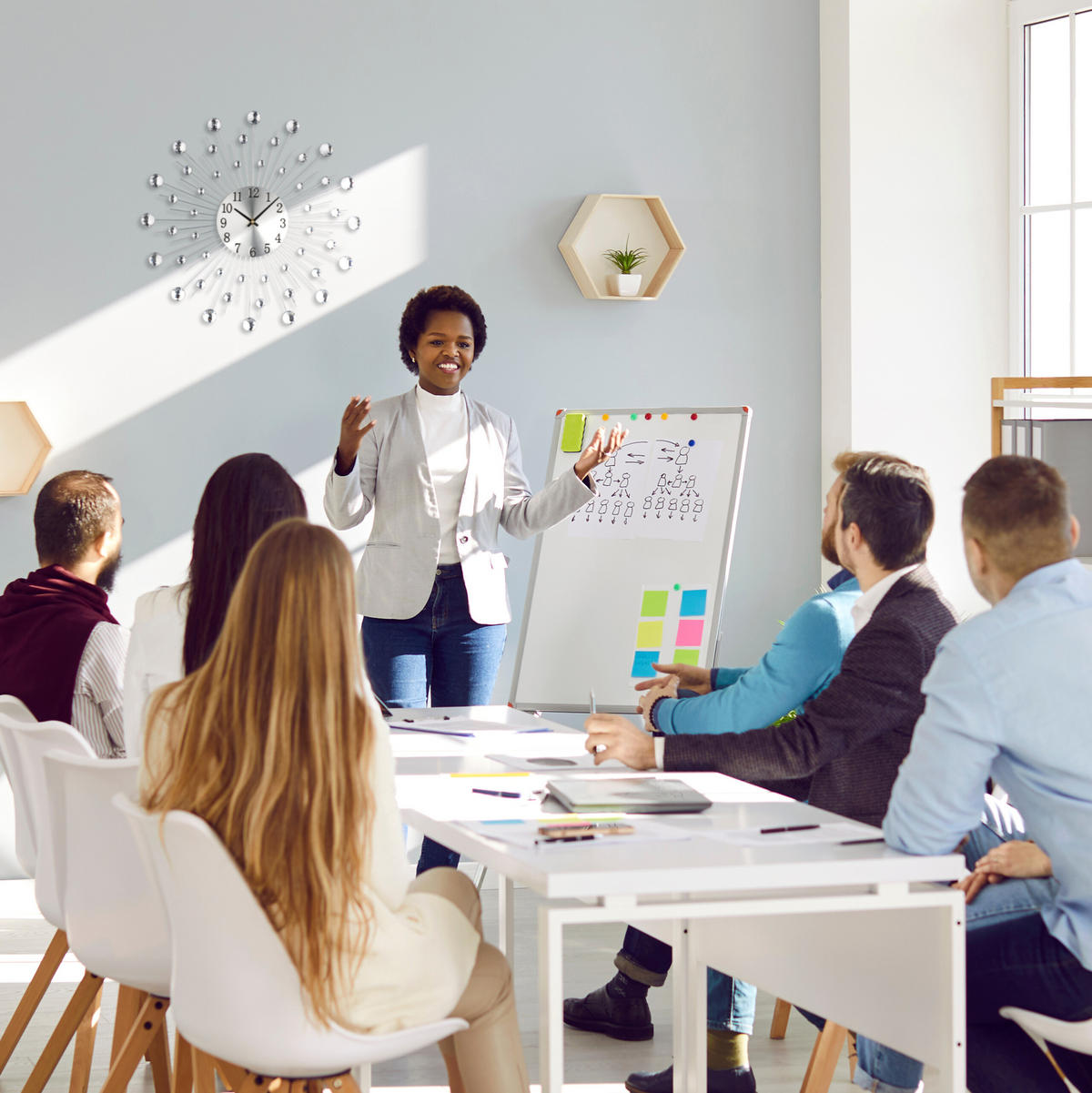 WANDUHR - Silberfarben, Kunststoff/Metall (50/50/4.5cm) - Relaxdays