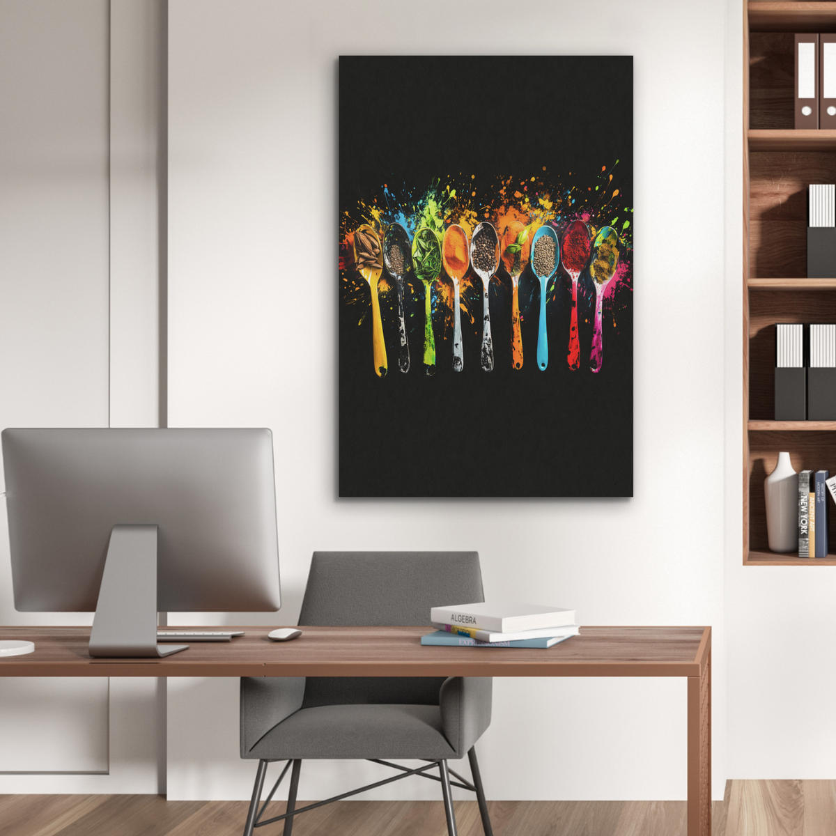 AKUSTIKBILD Löffel - Gewürze - Modern - Graffiti - Farbe - Farbenfroh Wanddeko 70x100 cm - Multicolor, Textil (70/100/0.9cm) - MuchoWow