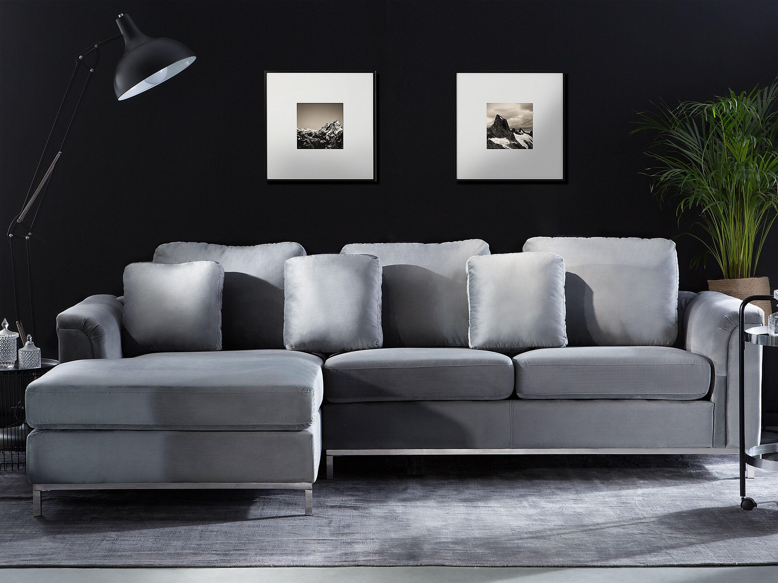 ECKSOFA Samtstoff Grau linksseitig Oslo - Grau, Textil (270/151cm) - Beliani