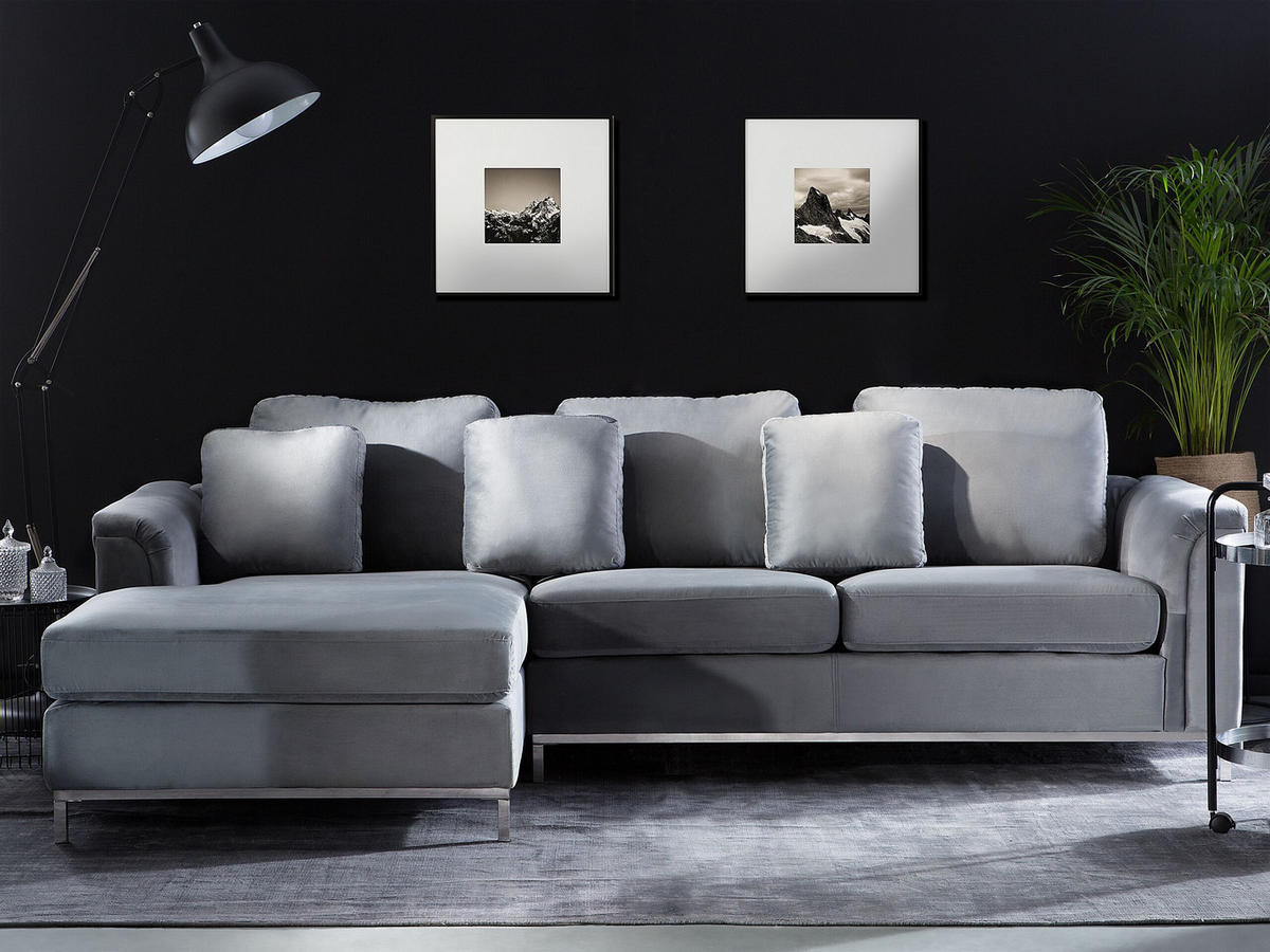 ECKSOFA Samtstoff Grau linksseitig Oslo - Grau, Textil (270/151cm) - Beliani