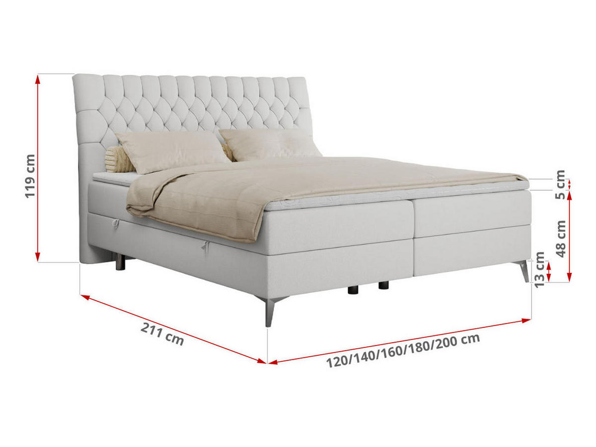 BOXBETT MILEN 160/200 Weiß Kunstleder - H4 - Weiß, Holz/Textil (160/200cm) - MKS