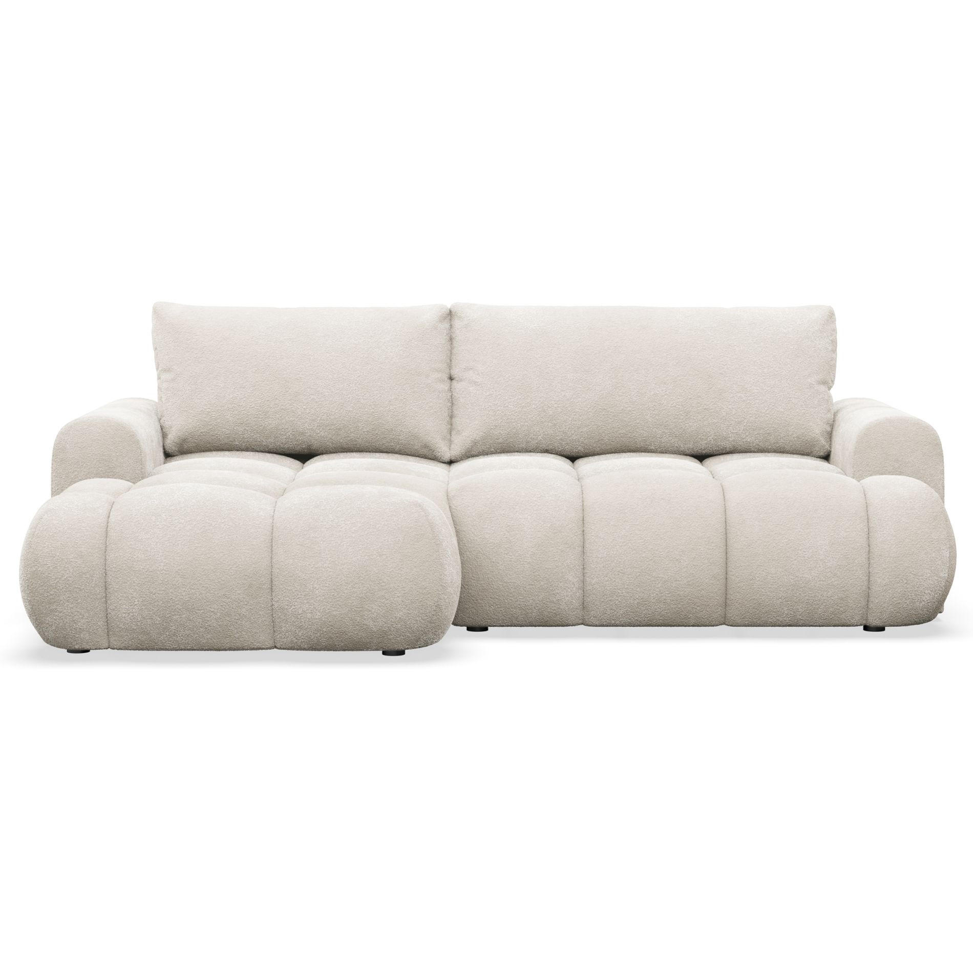 ECKSOFA Ombo Mini, Creme Bouclé, linksseitig - Creme/Schwarz, Kunststoff/Textil (256/155cm) - Selsey