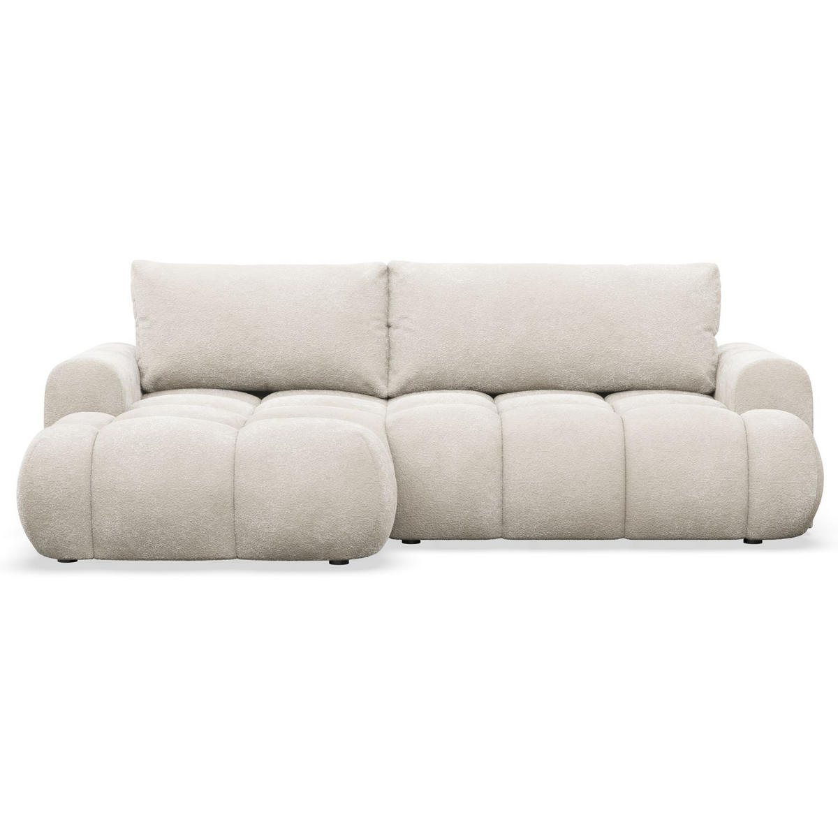 ECKSOFA Ombo Mini, Creme Bouclé, linksseitig - Creme/Schwarz, Kunststoff/Textil (256/155cm) - Selsey