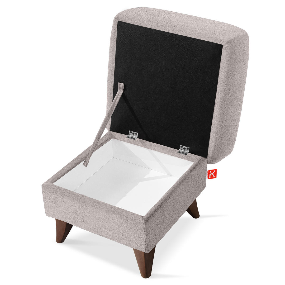 HOCKER GUSTAVO Fußstütze, Bouclé, Grau - Grau, Holz/Holzwerkstoff (53/49/53cm) - KONSIMO®