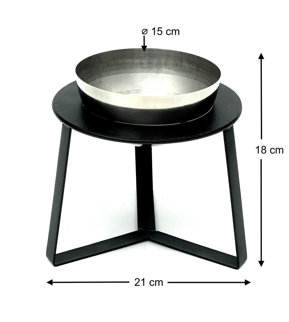 BLUMENHOCKER mit Topf Metall Schwarz/Silber 21/22,5/18 cm - Schwarz, Metall (21/18/22.5cm) - DanDiBo