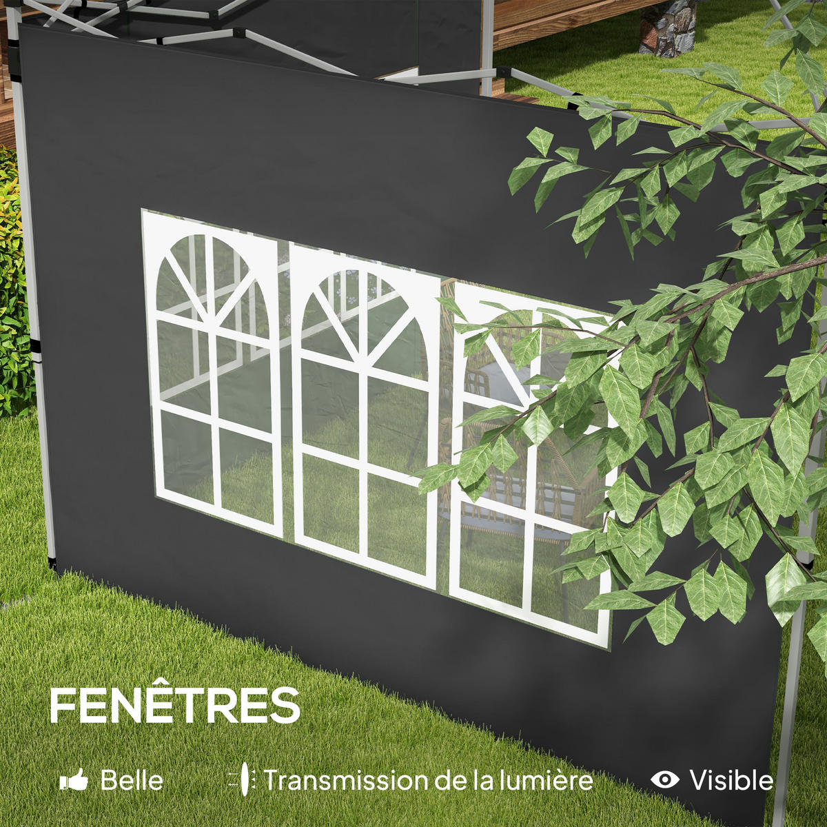 SEITENWÄNDE DE-12675 295/195 cm 2er-Set mit Fenster Schwarz - Schwarz, Textil (1/195/295cm) - ComfortXL