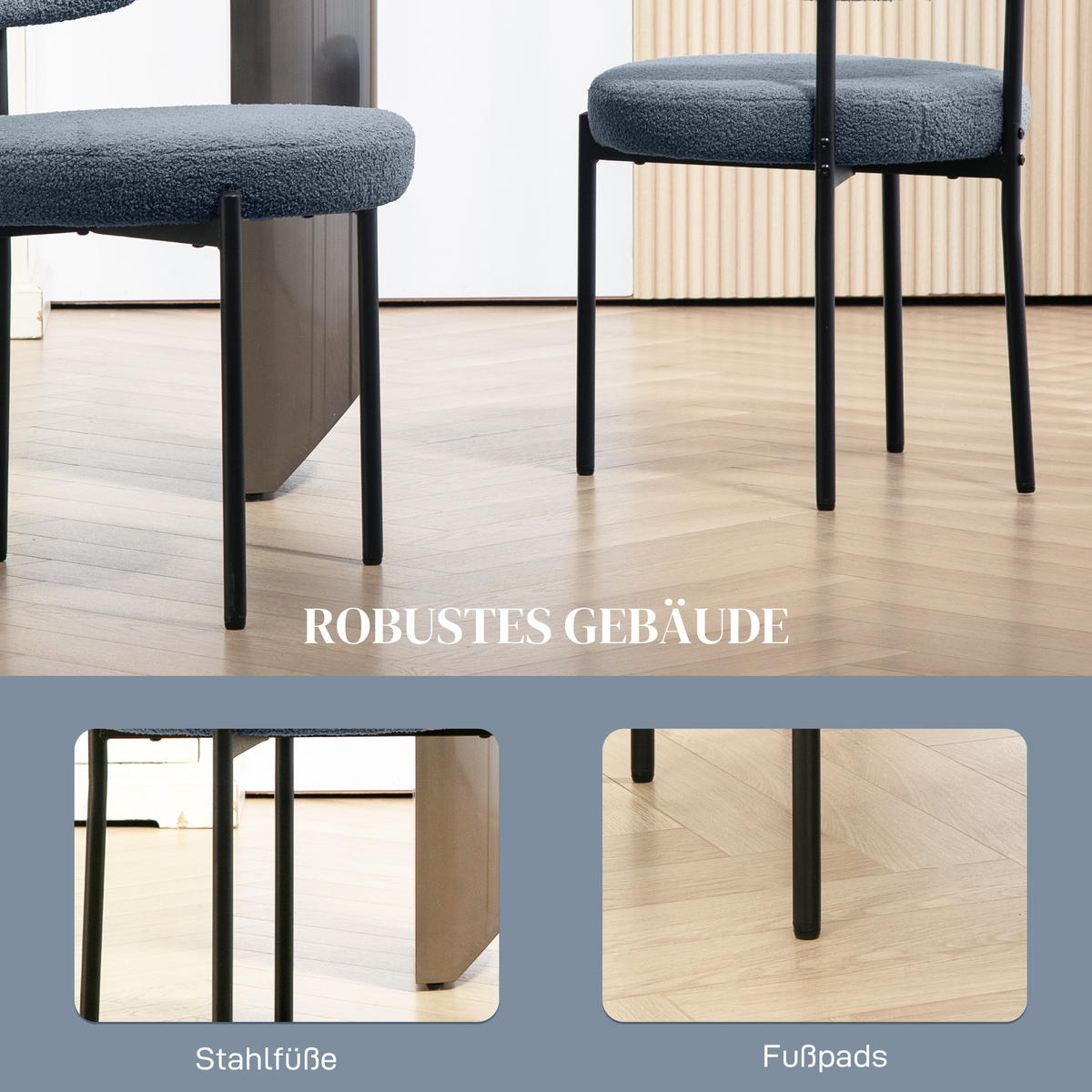 ESSZIMMERSTÜHLE 2er Set Küchenstuhl mit Rückenlehne, Fleeceoptik, Modern Sessel - Schwarz/Grau, Textil/Metall (51/76/51cm) - HOMCOM