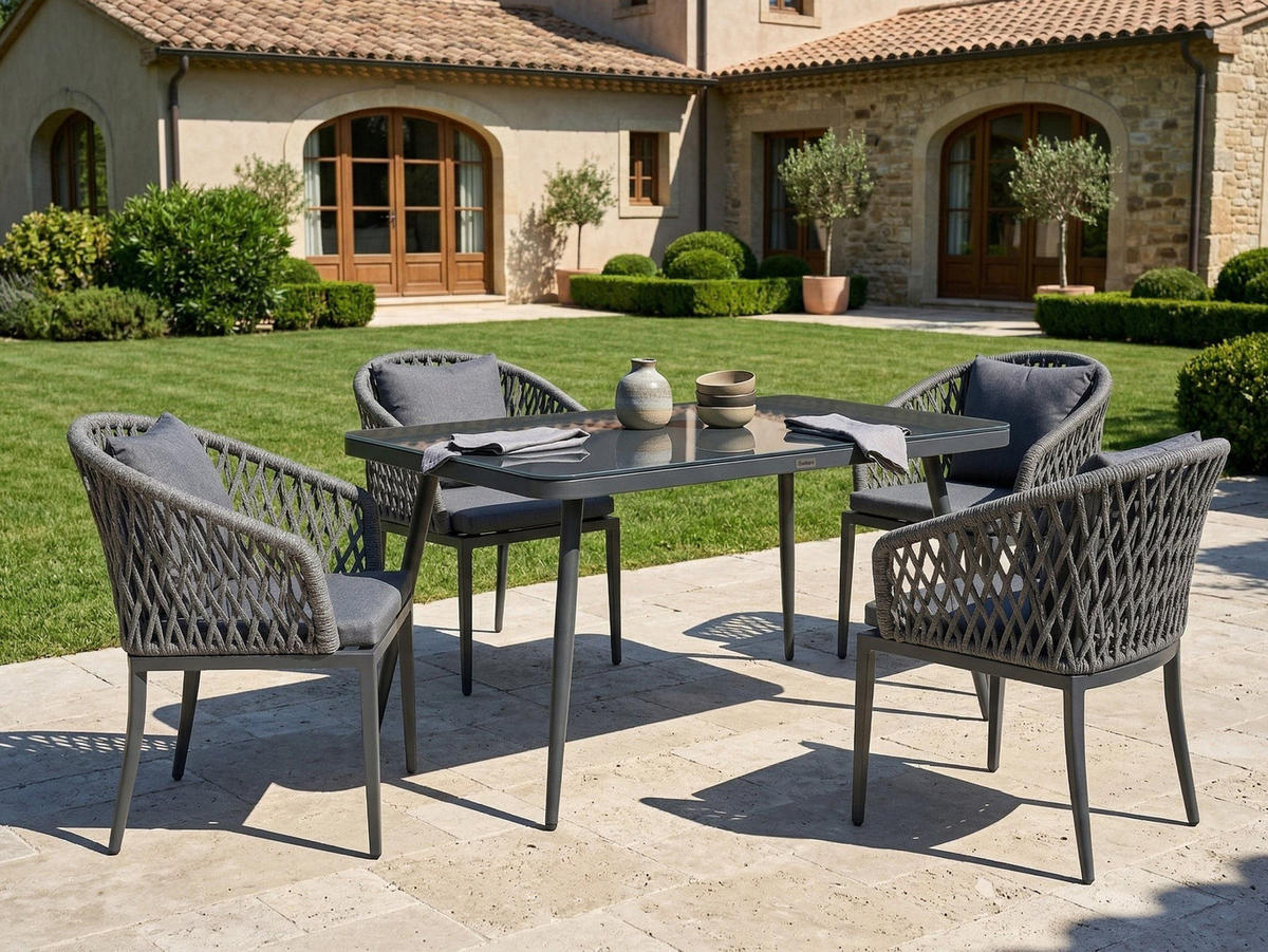 GARTENMÖBEL-SET 4-Sitzer Aluminium/Flechtseil grau Lipari - Grau, Metall - Beliani