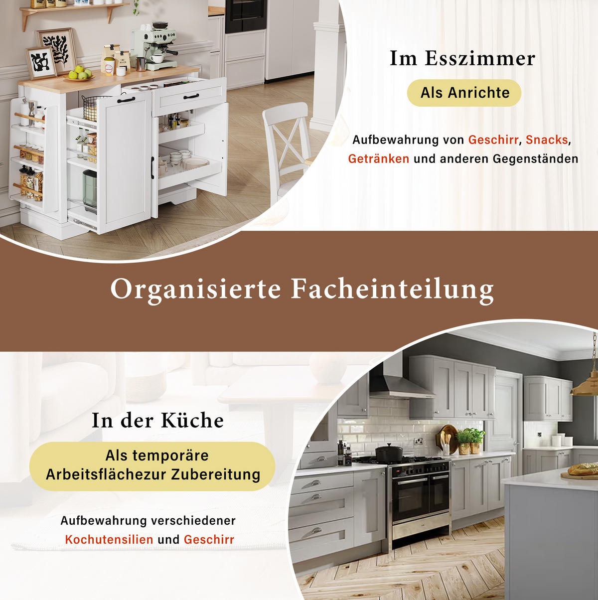 KÜCHENINSEL 115/40/87 cm weiß mit ausziehbaren Schubladen - Weiß, Holzwerkstoff (115/87/40cm) - OKWISH