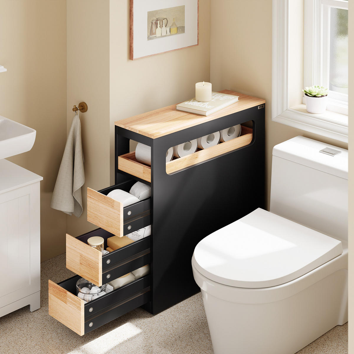 NISCHENREGAL mit Rollen, Schwarz - Schwarz, Holz/Holzwerkstoff (23/82/65cm) - SoBuy