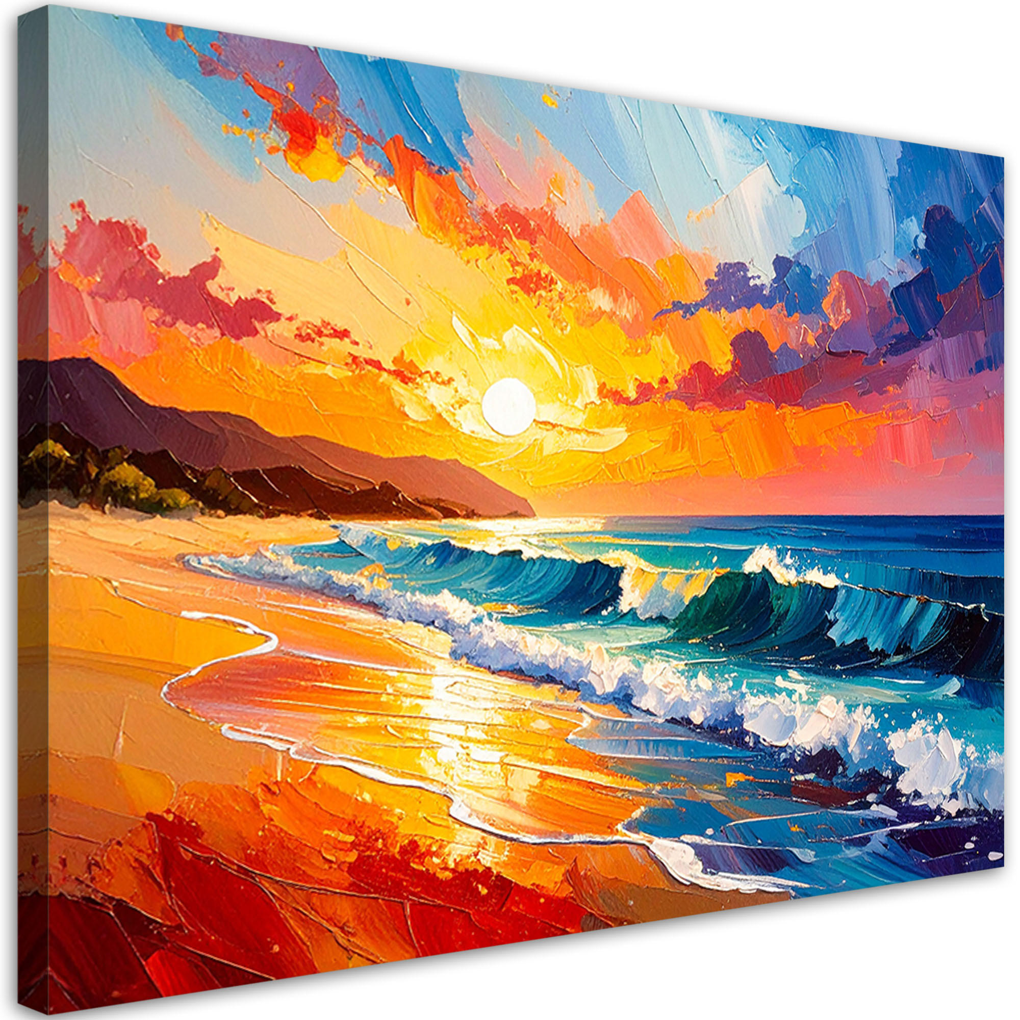 LEINWANDBILD Strand Meer Landschaft wie gemalt 120x80cm - Multicolor, Textil (120/80cm) - Feeby