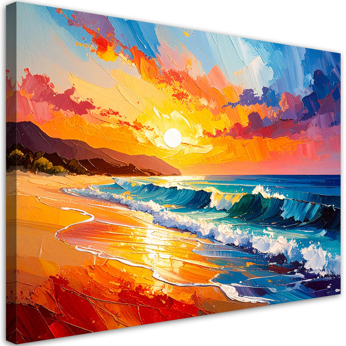 LEINWANDBILD Strand Meer Landschaft wie gemalt 120x80cm - Multicolor, Textil (120/80cm) - Feeby