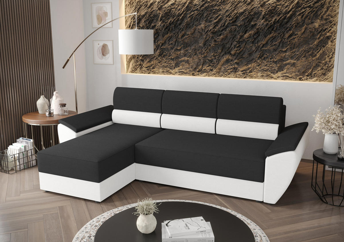 ECKSOFA L REBI L2 Rainbow 27/31 Links mit Schlaffunktion, Grau/Weiß, L-Form - Weiß/Grau, Textil (251/140cm)