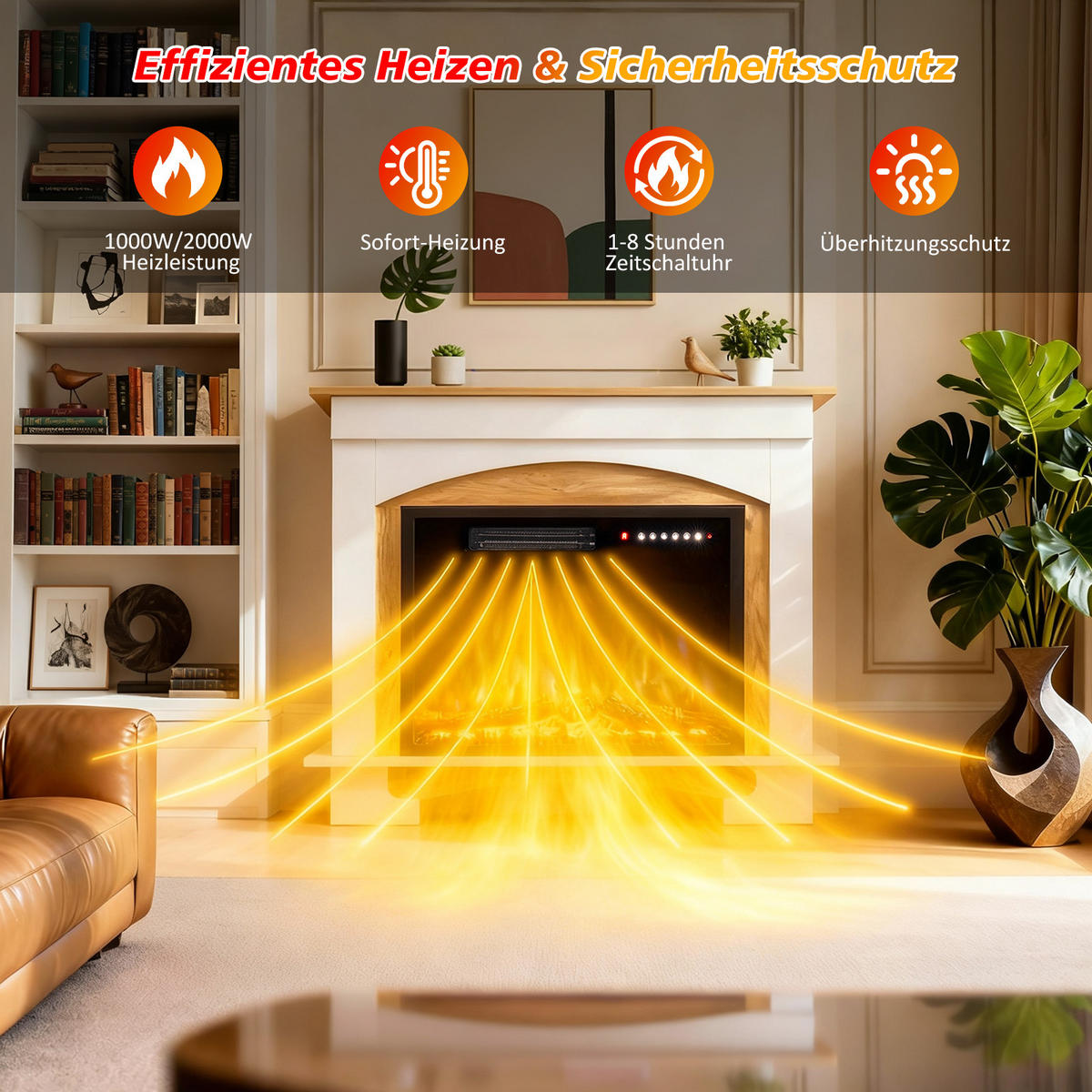 ELEKTROKAMIN mit Schrank, 1000W / 2000W Heizleistung - Weiß, Metall (90/80/30cm)