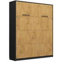 SCHRANKBETT Klappbett vertikal GN160x200 - Eiche Lancelot & Schwarz - Schwarz/Braun, Holzwerkstoff (160/200cm) - QMM TraumMöbel