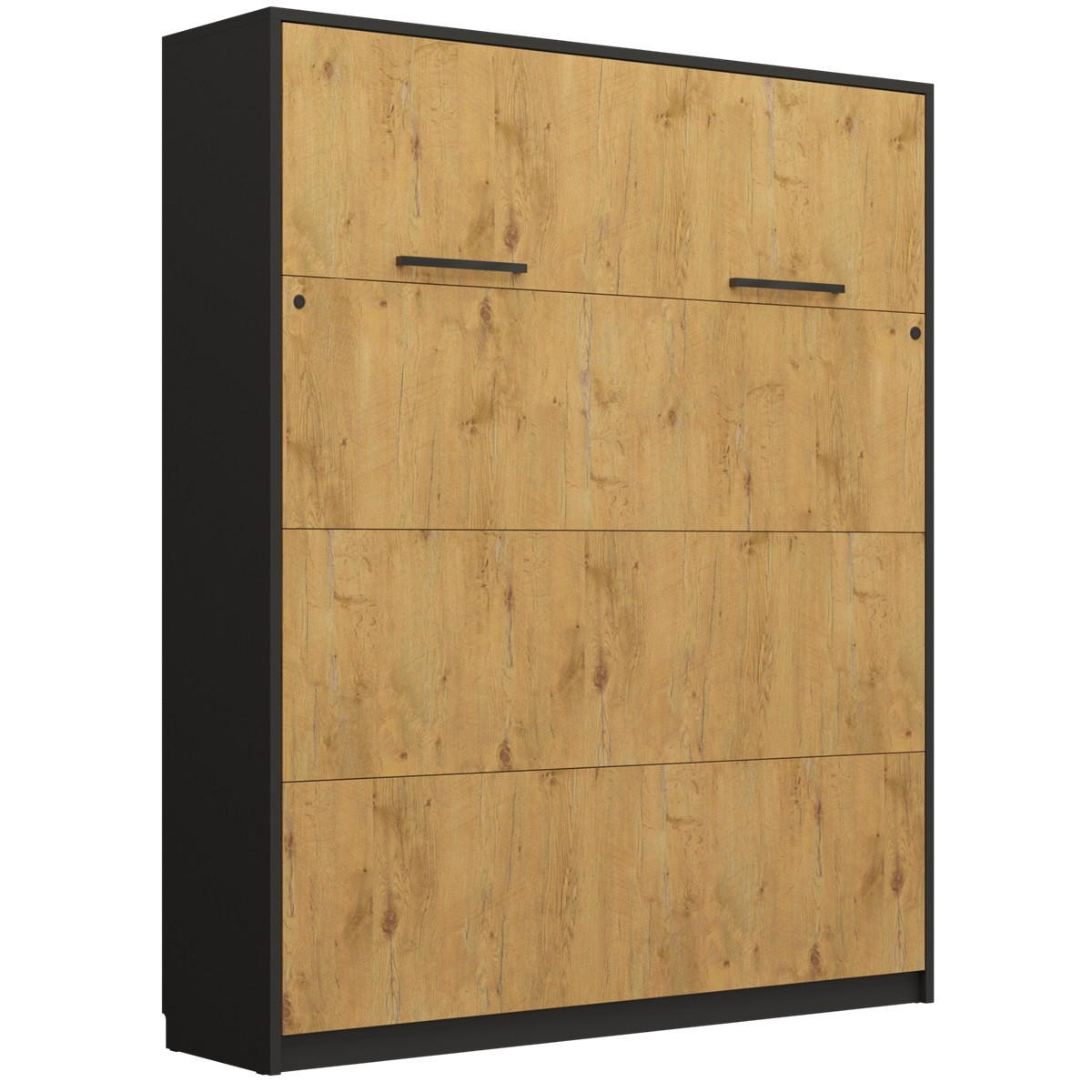 SCHRANKBETT Klappbett vertikal GN160x200 - Eiche Lancelot & Schwarz - Schwarz/Braun, Holzwerkstoff (160/200cm) - QMM TraumMöbel