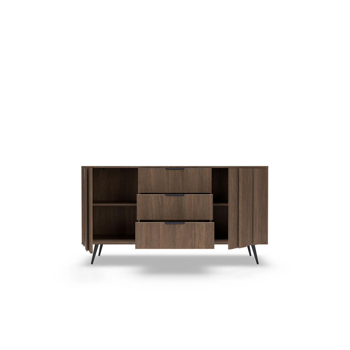 SIDEBOARD LUPO 153 cm Eiche Dunin - mit 3 Schubladen, LED und Metallfüßen - Eichefarben/Schwarz, Holz/Holzwerkstoff (153/83/40cm) - Ravio