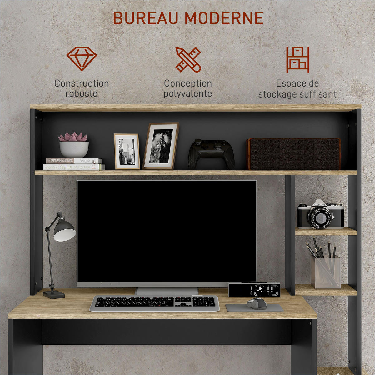 SCHREIBTISCH mit Regalen und PC-Halterung für das Homeoffice 114/45/138 cm - Grau, Holzwerkstoff (45/114/138cm) - PANGIVO
