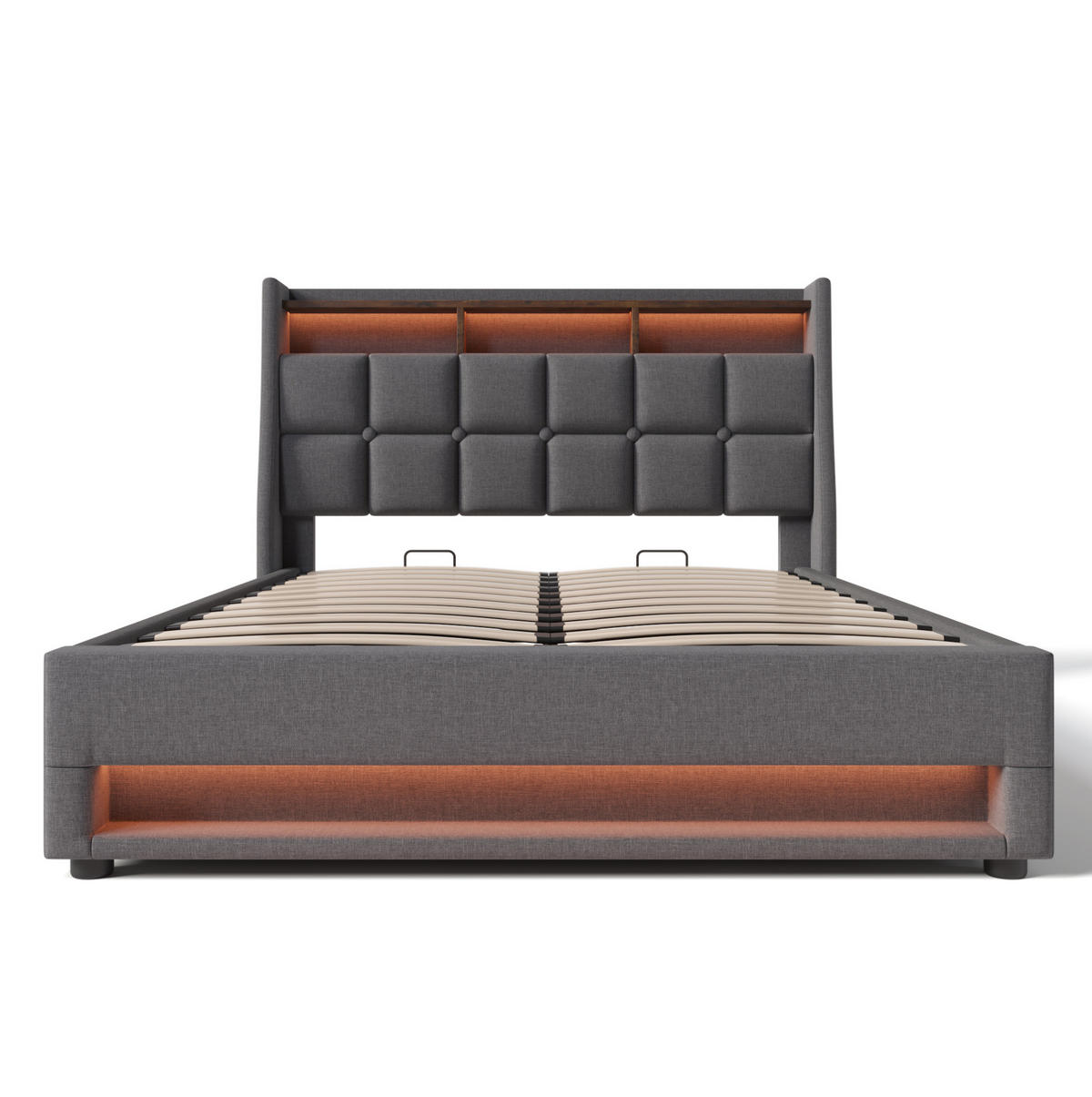 POLSTERBETT 180/200 cm grau mit USB-Anschluss und LED-Beleuchtung - Grau, Textil (180/200cm) - OKWISH