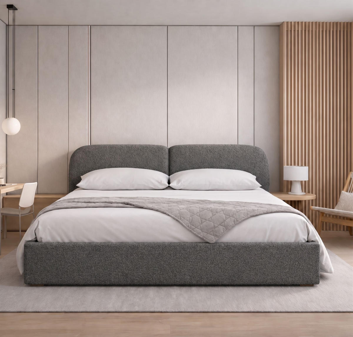 POLSTERBETT Sogno Grau 160x200 cm, mit Bettkasten und weichem Kopfteil, Bouclé - Grau, Holzwerkstoff/Textil (160/200cm) - Bettso