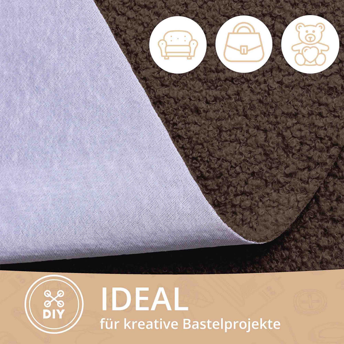 BOUCLESTOFF Quelle Dunkelbraun– 315 g/m², 140 cm breit, weich & robust, feuer- & UV-resistent - Dunkelbraun, Textil (140/100cm) - Dreamroots