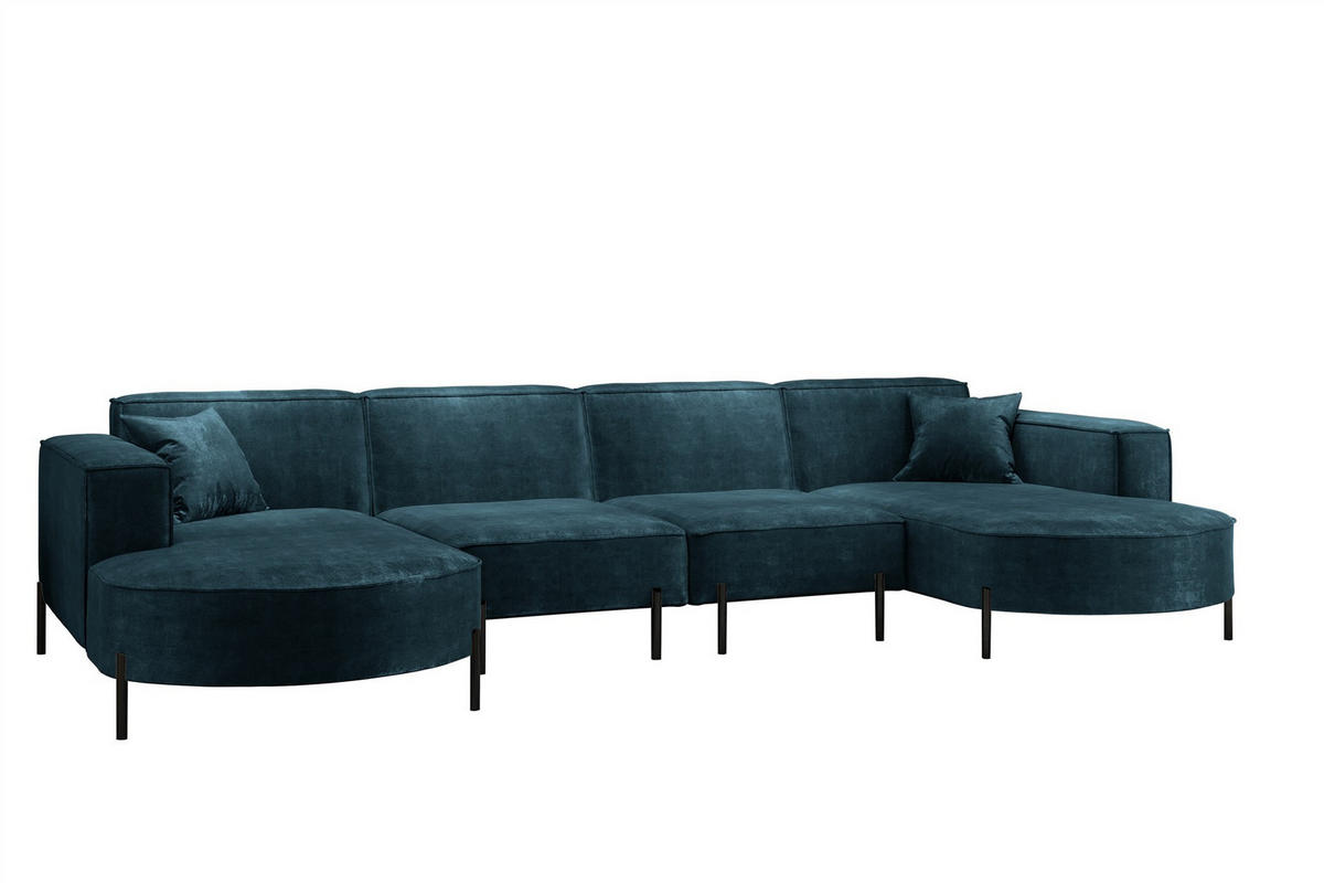 WOHNLANDSCHAFT Valencia Xl - Blau, Holzwerkstoff/Textil (384/80/165cm) - Fun Möbel