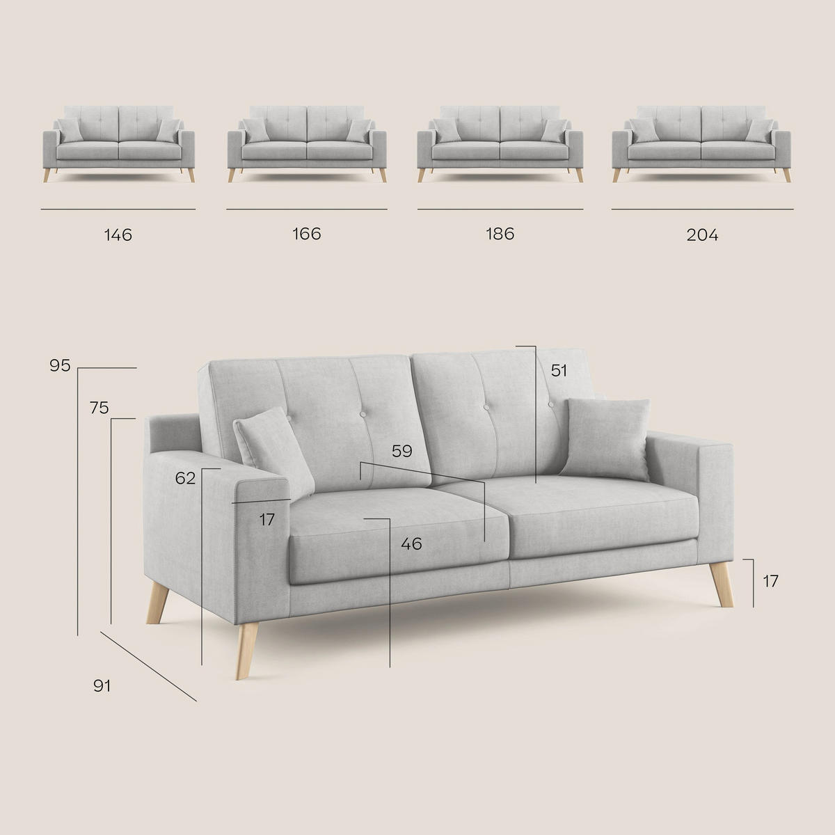 LINEARSOFA Danish - Gelb, Textil (146/95/91cm) - Divani.store