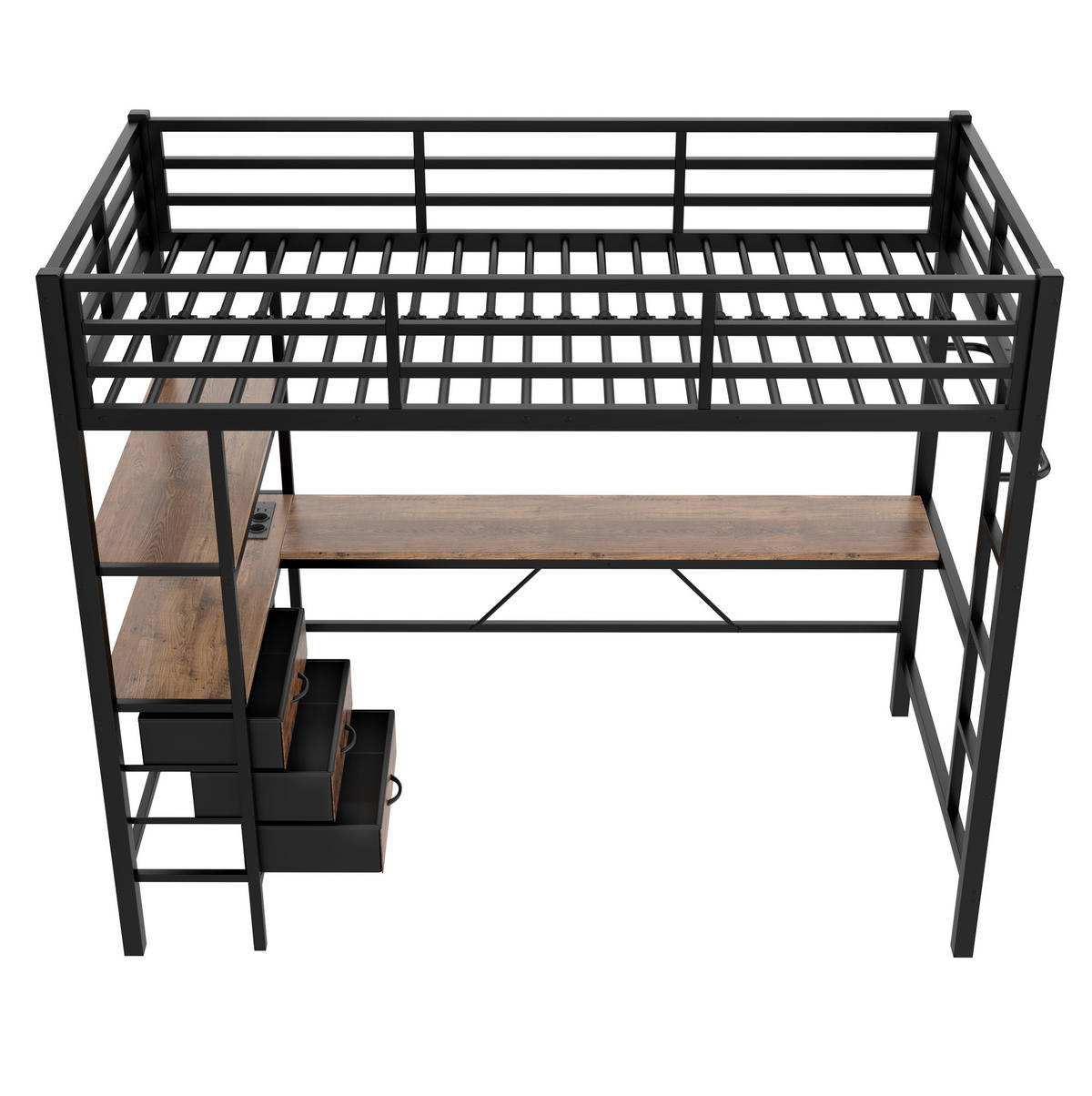 HOCHBETT 90/200 cm Schwarz mit LED und Schreibtisch ohne Matratze - Schwarz, Metall (90/200cm) - MIVRAY