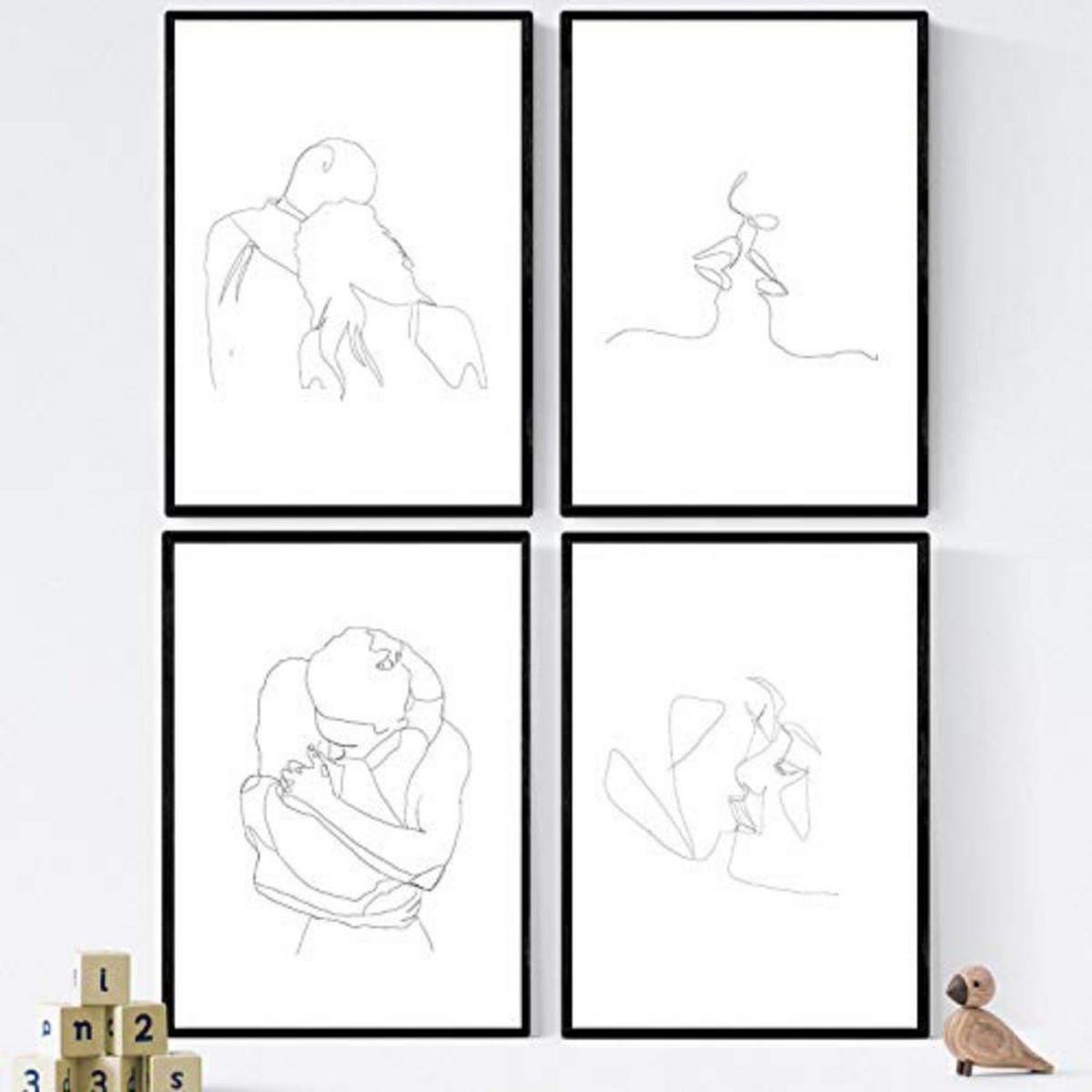 POSTER Set mit 4 Paare und Liebe A4 Rahmenlos - Klar, Papier (29.7/3cm) - Nacnic