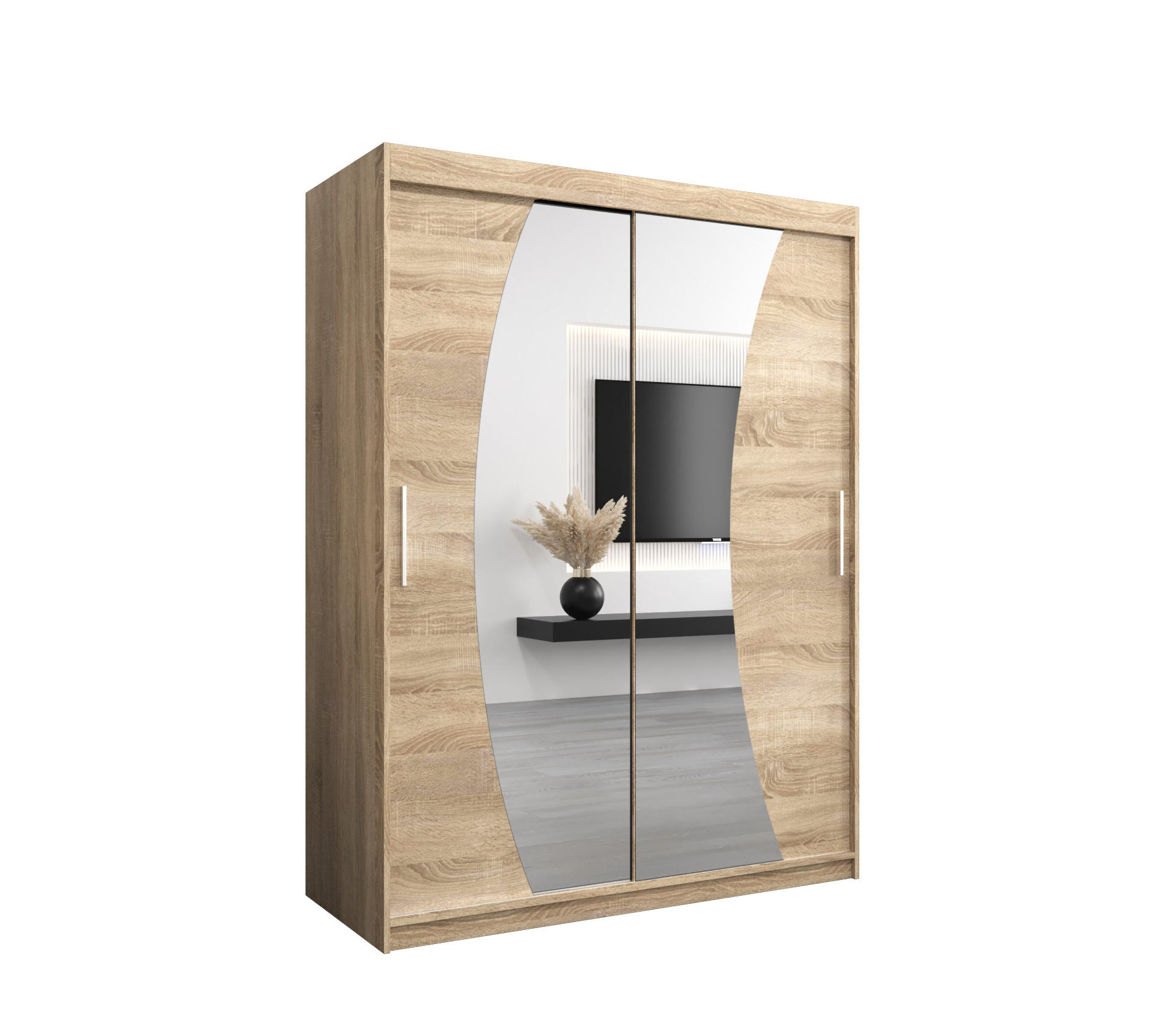 Abiks Möbel Schwebetürenschrank Sonoma Eiche, Sonoma Eiche 150x200x62 cm