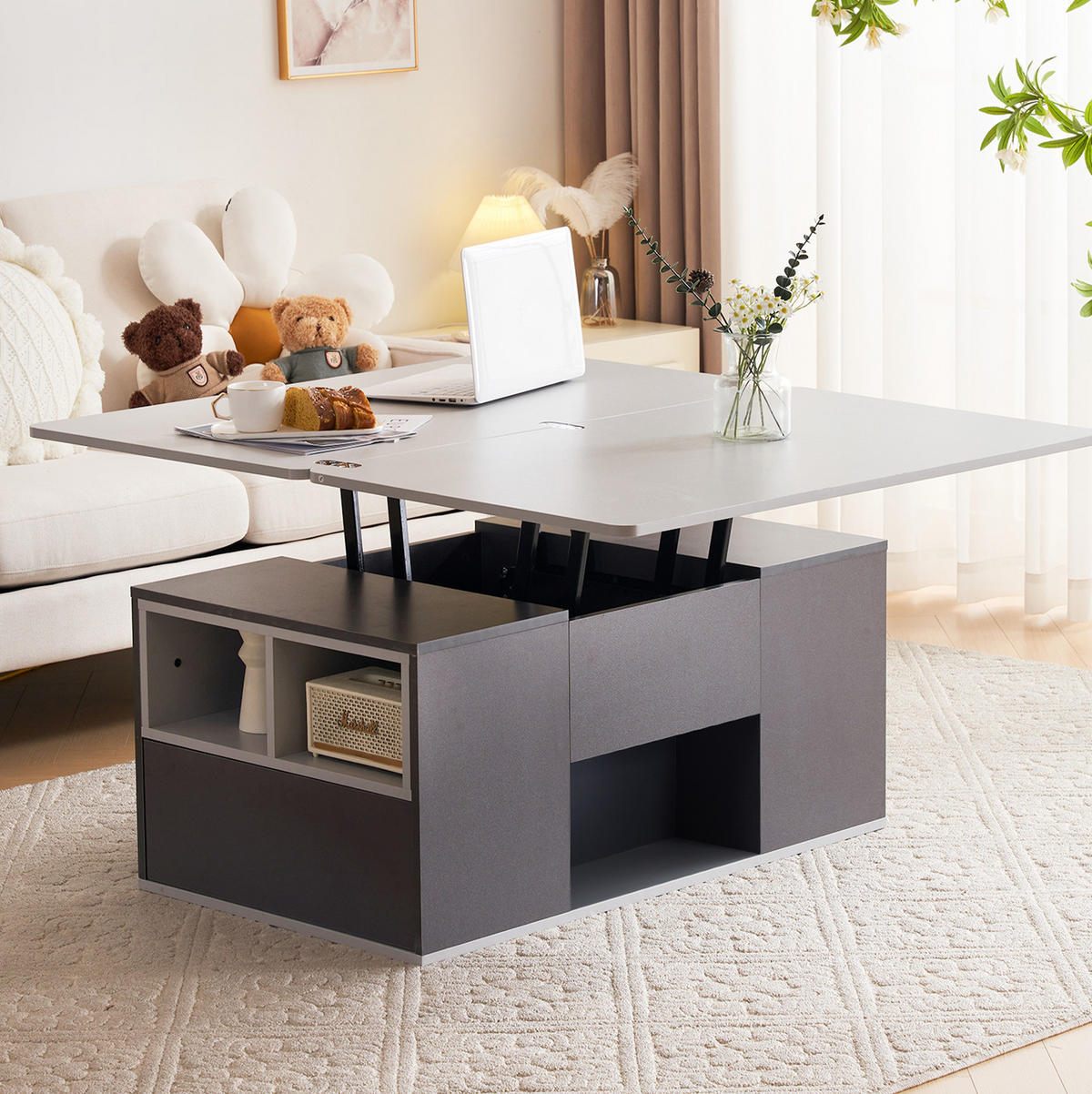 COUCHTISCH aus Spanplatte 100x51x47 cm in Grau mit höhenverstellbarer Tischplatte - Grau, Holzwerkstoff (100/51/47cm) - Modfu