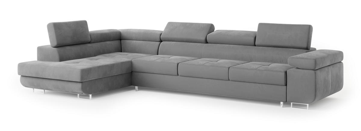 ROHOVÁ SEDAČKA VICENTE šedá - šedá/stříbrná, dřevo/kompozitní dřevo (346/202cm) - MASSENO