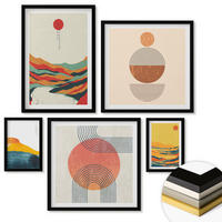 WANDBILDER 5er-Set - 50x50 cm & 20x30 cm & 40x60 cm Schwarzer Rahmen - Abstrakte Berglandschaften - Schwarz, Kunststoff (40/60cm) - ArtPrintCave