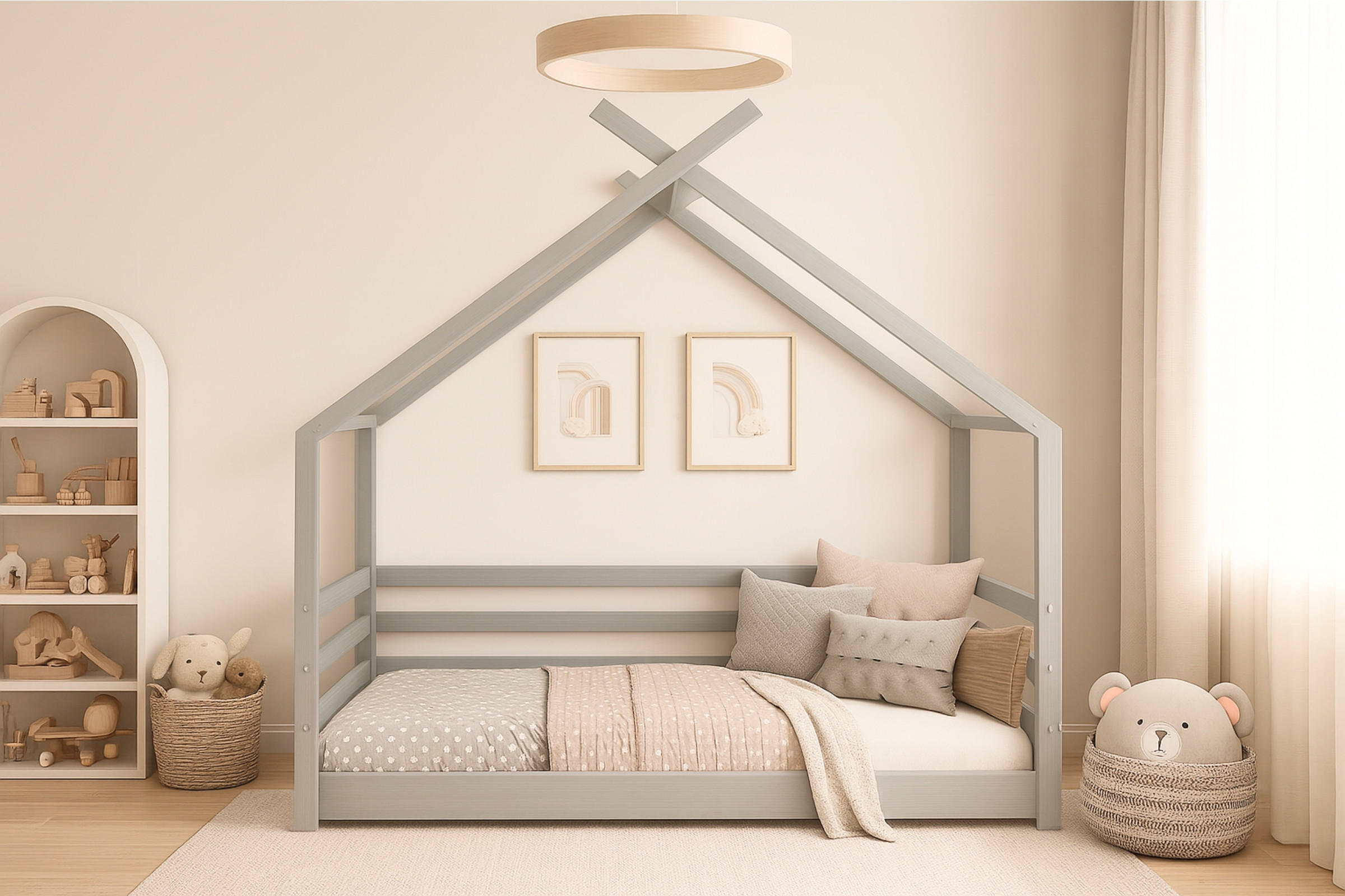 HAUSBETT MOON 90/200 in Grau - Grau, Holz (90/200cm) - Deine Möbel 24