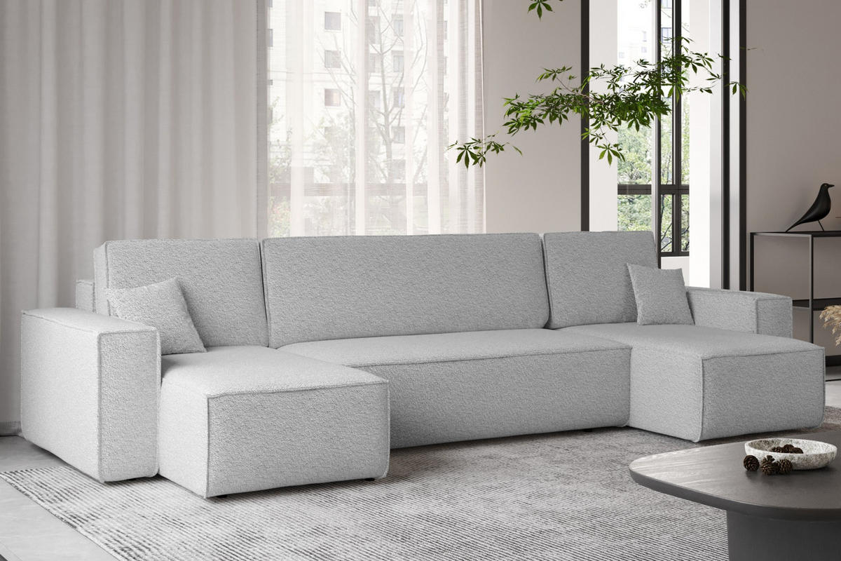 ECKSOFA Mit Schlaffunktion Und Bettkasten U-form BEST stoff Abriamo Hellgrau - Hellgrau, Holz (98/312cm) - Kaiser Möbel