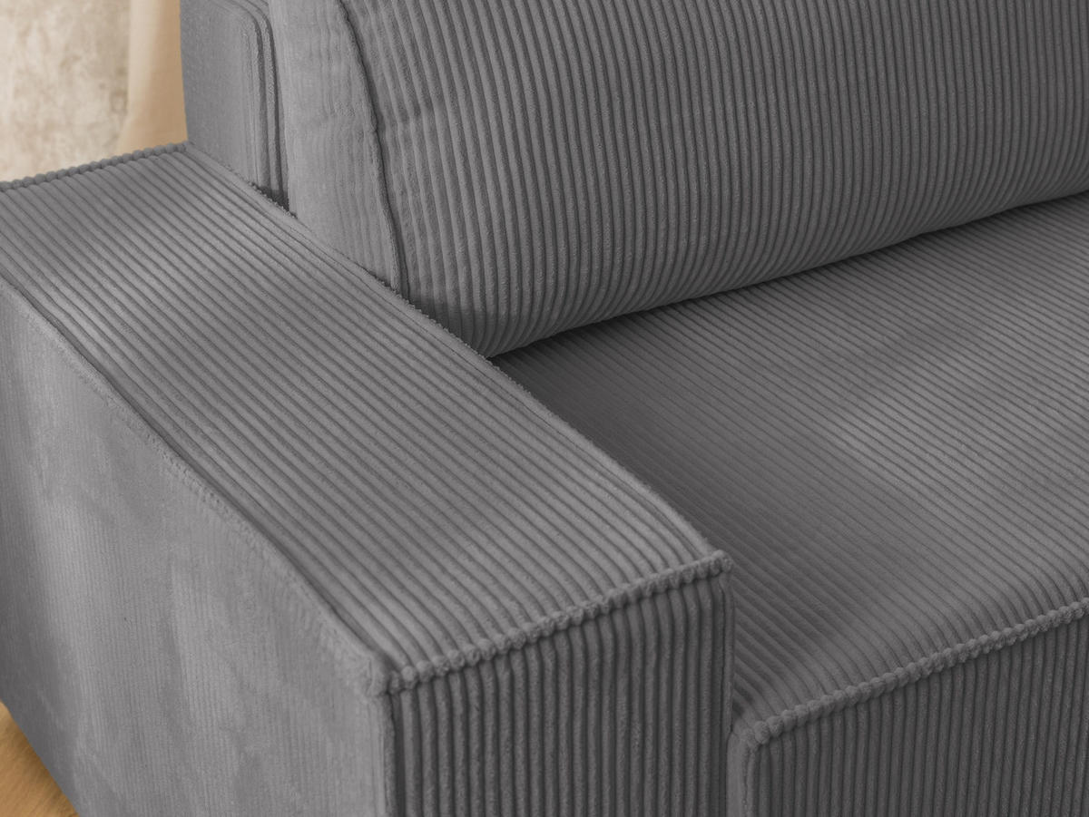 ECKSOFA Rivio mit Schlaffunktion und Bettkasten, Cordstoff Grau - Schwarz/Grau, Holz/Kunststoff (262/149cm) - S-Style