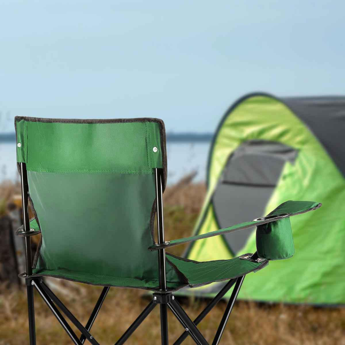 GARTEN-RELAXSESSEL bis 125kg, mit Getränkehalter & Tragetasche - Grün, Textil (75/80/50cm) - Outtec